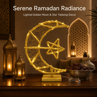 Ensemble de décorations de table LED en forme de lune dorée scintillante pour l'Aïd Ramadan, base réutilisable/durable, petite taille, piles AA, pour étagère de maison, très demandé