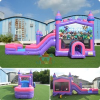 Château Gonflable Commercial en PVC Princesse avec Toboggan Combo, Maison de Rebond Rose & Violette pour Filles, Idéal pour la Location Commerciale