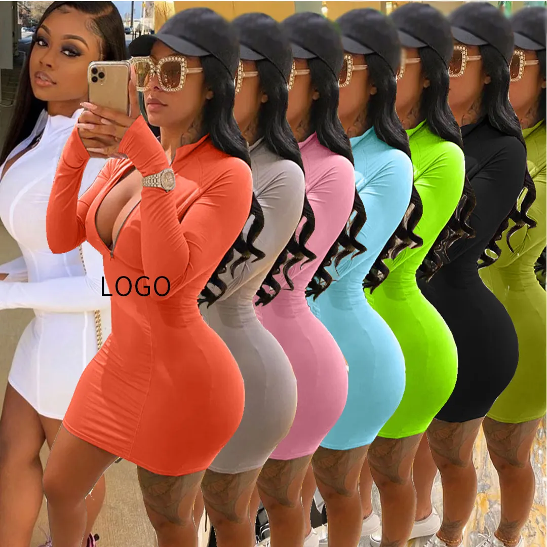 Plus Size Bodycon Mini Vestido de Manga Longa Outono Roupas para Mulheres Vestidos Clube Noite de Festa Vestidos de Moda de Grandes Dimensões