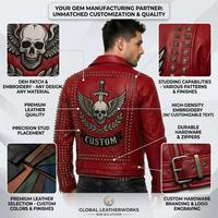 Blouson de motard en cuir de mouton clouté pour homme, OEM d'usine, avec patch brodé tête de mort personnalisé, style punk, fabricant de vêtements d'extérieur pour moto