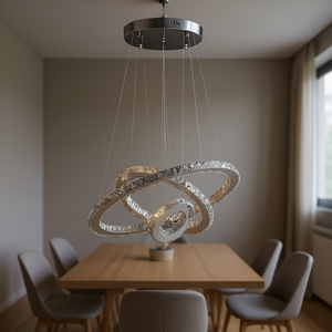 Lámpara Colgante DB Eira Triple Hoop de 11.8 Pulgadas, LED, Cristal, Control Remoto, Altura Ajustable, Lámpara de Araña Moderna, Iluminación Interior - Product Image 2