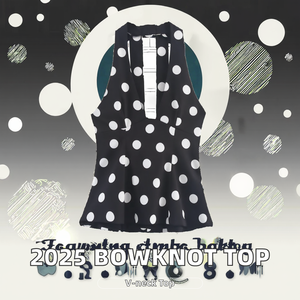 Novedades Otoño 2025: Blusas sin Mangas con Cuello en V, Diseño de Lazo, Tejido Ecológico y Transpirable, Estampado de Puntos, Estilo Vintage para Mujer - Product Image 2