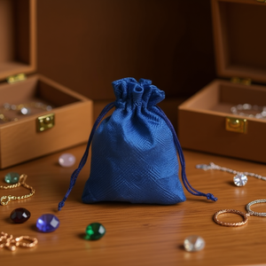 Sac cadeau en tissu réutilisable Ilan 13x18 cm bleu clair avec cordon de serrage pour le rangement de bijoux - Product Image 3