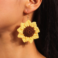 Pendientes de girasol de ganchillo hechos a mano para mujer, pendientes florales tejidos con hilo creativo, pendientes de flores de primavera para niñas, regalos de joyería