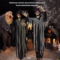 Décoration d'Halloween à capteur de mouvement : Fantôme suspendu, squelette, démon de la récolte, sorcière, avec son électrique activé par le son