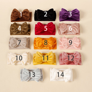 Bandeau pour bébés filles en coton velours côtelé, 16 couleurs, très doux, élastique, uni, avec joli nœud fait main, marque Lollipop, idéal comme cadeau - Product Image 1