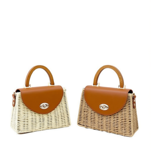 Sac à main rigide en paille tressée BOLSOS 14x22.5x7cm avec poignée, style été - Product Image 1