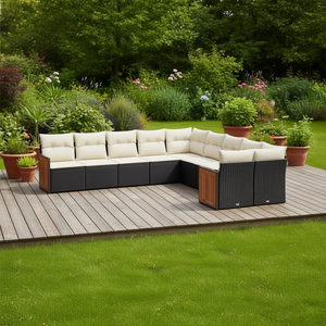 Conjunto de Sofás de Jardín Modernos para Exteriores, Ratán Sintético Negro con Cojines Color Crema, Diseño Contemporáneo Impermeable para Muebles de Patio - Product Image 2