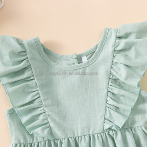 Gaun pesta pantai kasual bayi perempuan, gaun katun Linen lengan lipit berkancing bawah untuk anak perempuan 1-6 tahun - Product Image 4