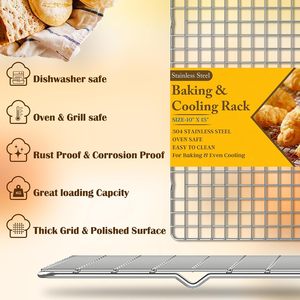 Qukaka Baking Cooling <b>Rack</b> 10 X 15 Inch Stainless Steel <b>Oven</b> Safe For Even Cooling 2 Pack - Product Image 2