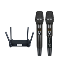 Mikrofon Konferensi Nirkabel UHF True Diversity dengan Penerima Mini, Peredam Kebisingan Jarak Jauh & 100 Saluran
