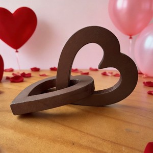 Hebilla de madera con forma de corazón, cadena de madera maciza con doble corazón, decoración para el Día de San Valentín, tamaño mediano, color marrón rojizo - Product Image 3