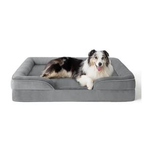 Cama de perro de espuma viscoelástica ortopédica de felpa gris personalizada al por mayor, cama de mascota rectangular no masticable con almohada de <span class=keywords><strong>4</strong></span> lados - Product Image 3