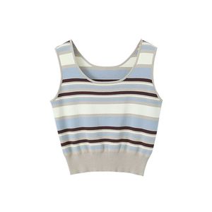 Runqi N8604 Camisole rayée grande taille bleue en polyester d'épaisseur moyenne pour femme - Product Image 4