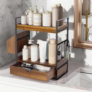 2-Tier Multifunction Standing <b>Kitchen</b> Counter Organizer Drawer Basket Wood Countertop <b>Storage</b> Skincare Organizers Vanity Counter - Product Image 3