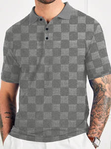 2025 été hommes à manches courtes t-shirt décontracté mode revers Polo hommes à manches courtes haut à carreaux - Product Image 5