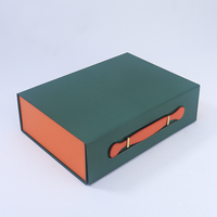 Boîte cadeau rigide pliable personnalisée, design bicolore, couvercle à charnière, boîte de rangement pliable avec poignée en cuir PU