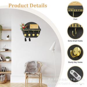 Wooden <b>Wall</b> Key Rack Round Shape <b>Wall</b> <b>Mounted</b> Key Holder Entryway Decorative <b>Shelf</b> For Living Room Bedroom Storage - Product Image 4