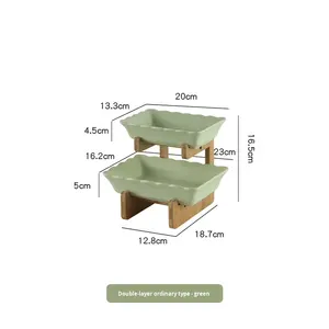 Corbeille à fruits à trois niveaux en bambou Moso OEM pour la cuisine, plateau à fruits carré en céramique, corbeille à fruits à 3 niveaux avec tiroirs - Product Image 6