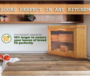 صندوق خبز زاوي من الخيزران، صندوق خبز كبير جدًا لتخزين الخبز، حاوية خبز متينة من خشب الخيزران - Product Image 6