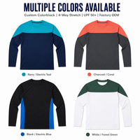 Chemise de surf pour homme à manches longues, protection UV UPF 50+, colorblock, polyester et élasthanne, extensible dans les quatre sens, fabrication OEM