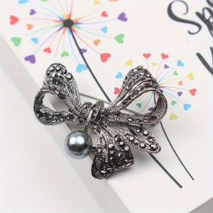 Spilla a fiocco retrò semplice, <span class=keywords><strong>femminile</strong></span>, con strass scuri, accessorio per corsage, scialle, sciarpa e cappelli - Product Image 1