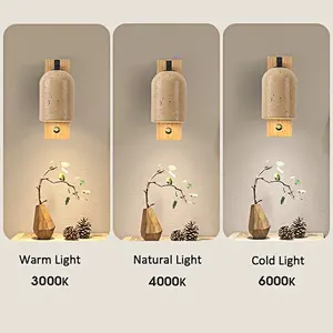 Japanische Art Travertin Wand LED Wand leuchte Wabi Sabi zylindrischen Holz stein für Nachttisch Wohnzimmer Hotel Bauernhaus - Product Image 4