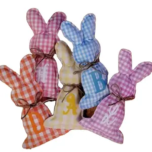 Personalised Easter Bunny Home Decor Custom Gingham Hot Sell Stuffed Fabric Bunny for Easter Baskets