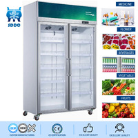Réfrigérateur commercial double température à refroidissement mécanique par air, vitrine verticale en verre pour boissons, pour bars et magasins
