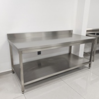 Table de travail en acier inoxydable à double niveau, pieds ronds, qualité alimentaire 304 201, sur mesure, pour cuisine commerciale