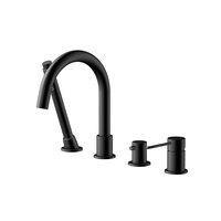 Robinet de baignoire en laiton à poser sur le rebord, 4 trous, deux poignées avec douchette à main, mitigeur eau chaude et froide pour salle de bain - Vente chaude