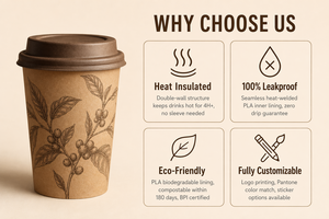 Vaso de Café Desechable de Papel Kraft con Impresión de Logotipo OEM Personalizado, con Ilustración Botánica <span class=keywords><strong>Vintage</strong></span>, Vaso para Llevar Bebidas Calientes - Product Image 6
