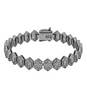 Bracelet chaîne à maillons hexagonaux en argent sterling 925 plaqué rhodium avec moissanite, bijoux hip-hop unisexe, anniversaire - Product Image 5