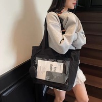Tas Tote Kasual Wanita Bahan Nylon Warna Solid Multi Kantong Mini Pouch Tahan Lama, MOQ Rendah Kapasitas Besar, untuk Mahasiswa Kuliah