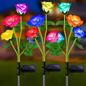 7 Color Changing Solar Powered Garden Lights Outdoor LED Flowers Roses Lights Waterproof Garden Yard Decoration