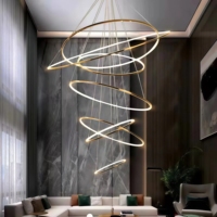 JYLIGHTING Lustre circulaire moderne pour hôtel, hall d'entrée, villa, grand lustre en forme d'anneau pour salon, escalier