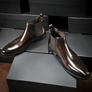Bottes Chelsea en cuir véritable noir à bout pointu, chaussures habillées pour hommes, à enfiler, pour le bureau et la carrière, toutes saisons, semelle extérieure en caoutchouc - Product Image 4