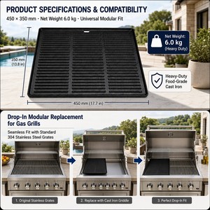 Plaque de cuisson réversible en <span class=keywords><strong>fonte</strong></span>, double face, côtelée et plate, pour grils à gaz BBQ - Product Image 6