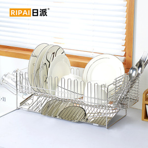 ชั้นวางจานสแตนเลสริปายพร้อมถาด ชั้นวางจานรูปสี่เหลี่ยมผืนผ้าแบบแห้งเร็วสำหรับจัดเก็บอ่างล้างจาน - Product Image 4