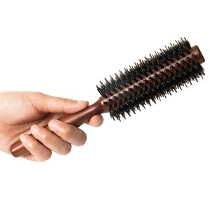 Brosse à cheveux ronde en nylon et poils de sanglier avec manche en bois naturel, peigne de coiffure professionnel, brosse à queue pointue pour cheveux bouclés - Product Image 5