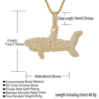 Hiphop kubik zirkonia icone Out hitam Bruce Shark jimat liontin kalung perhiasan untuk wanita pria