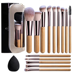 Set de 14 Brochas de Maquillaje con 1 Esponja, Brochas para Base, Polvo, Corrector, Sombra de Ojos y Colorete, Estuche de Viaje de Bambú - Product Image 1