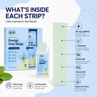 Bandes orales énergétiques OKTW avec caféine, vitamines B6 et B12 favorisant la tranquillité et la concentration – Bandes orales nutritionnelles en stock