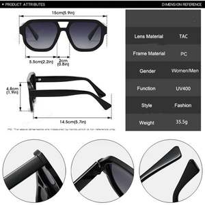 Lunettes de soleil polarisées pour hommes, monture carrée rétro 2025, double pont, protection UV400, grand format, personnalisables avec logo - Product Image 5