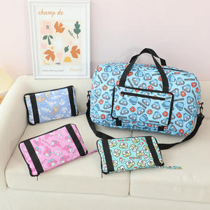 Sac de voyage unisexe léger en tissu Oxford pliable de grande capacité Valise à fermeture éclair à la mode Motif de lettres Duffel suspendu - Product Image 4