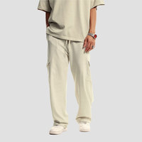 Pantalon de survêtement décontracté multi-poches 358 GSM, coupe droite, style urbain, 100 % coton respirant, avec cordon de serrage, pour homme