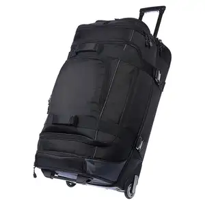 Tas Duffel bergulir kapasitas besar, koper beroda Unisex kualitas tinggi dengan sabuk kompresi samping