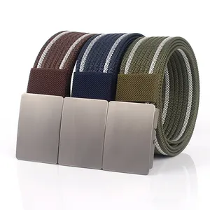 Custom Logo Outdoor Elastic Belt Polyester Nylon Woven Stretch Men Fabric Canvas Belts For Men