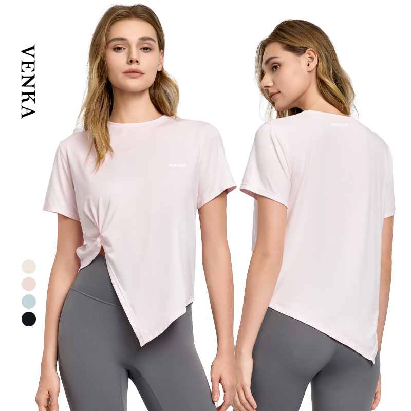 Female Gym Wear Loose Split Lightweight Running Short Sleeve Top Sports Fitness Women Breathable Solid Color Yoga T-Shirt Tops