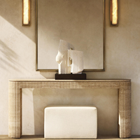 Table console moderne de luxe personnalisée KUMUSI, finition marbre Dark_Emperado, élégante et étroite, pour salon